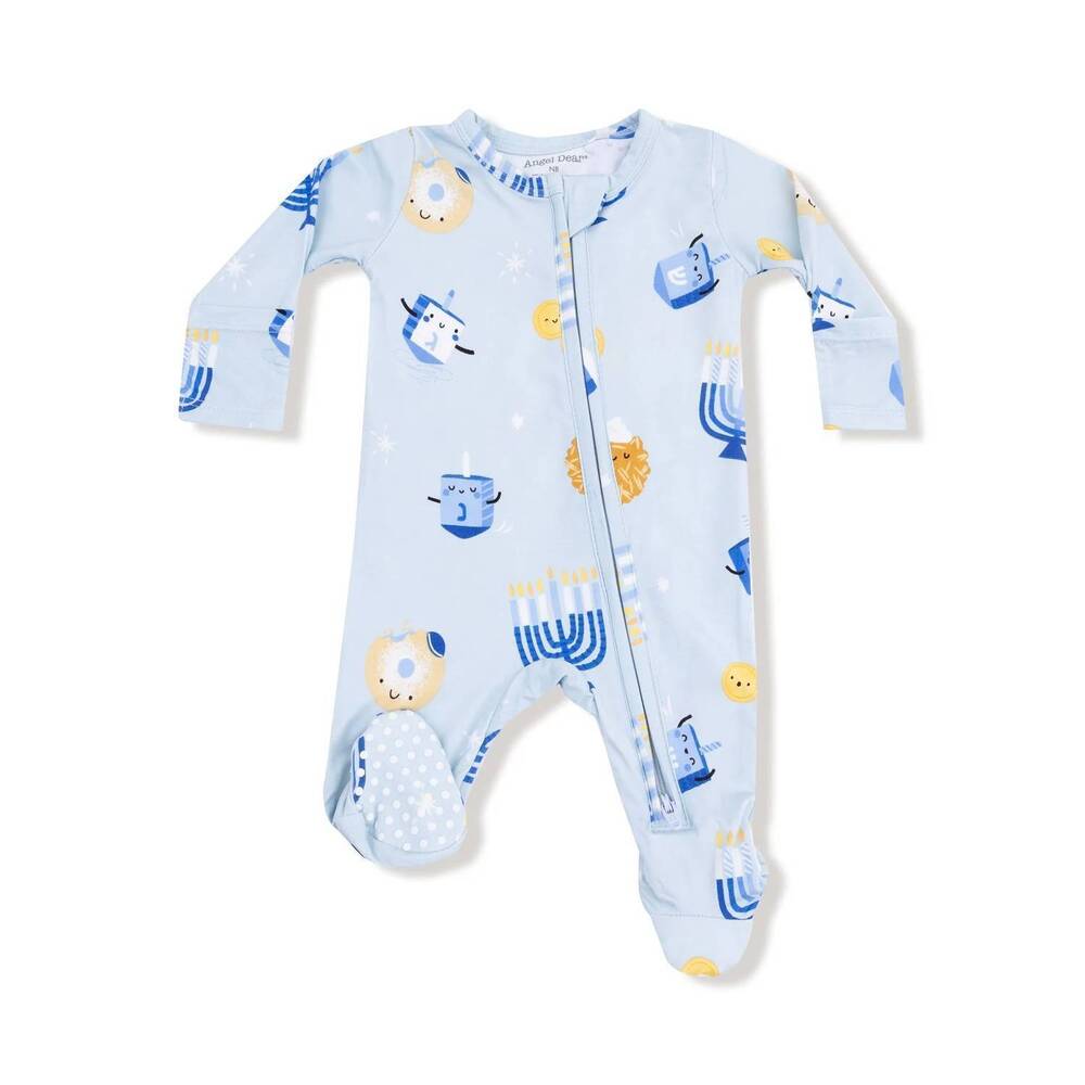 NEW ANGEL DEAR boys zipper footie in hanukkah blue